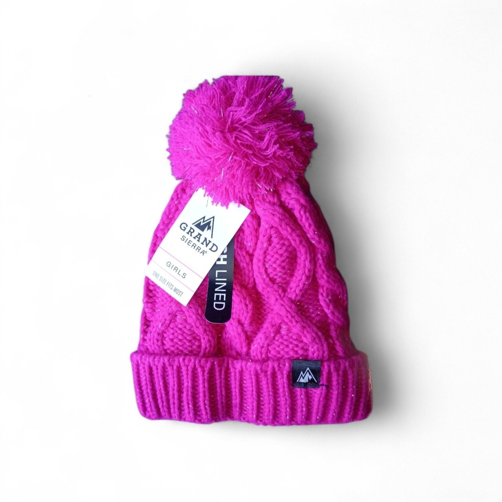 Grand Sierra Kids' Girls Pink Knit Beanie Plush Lining New With Tags